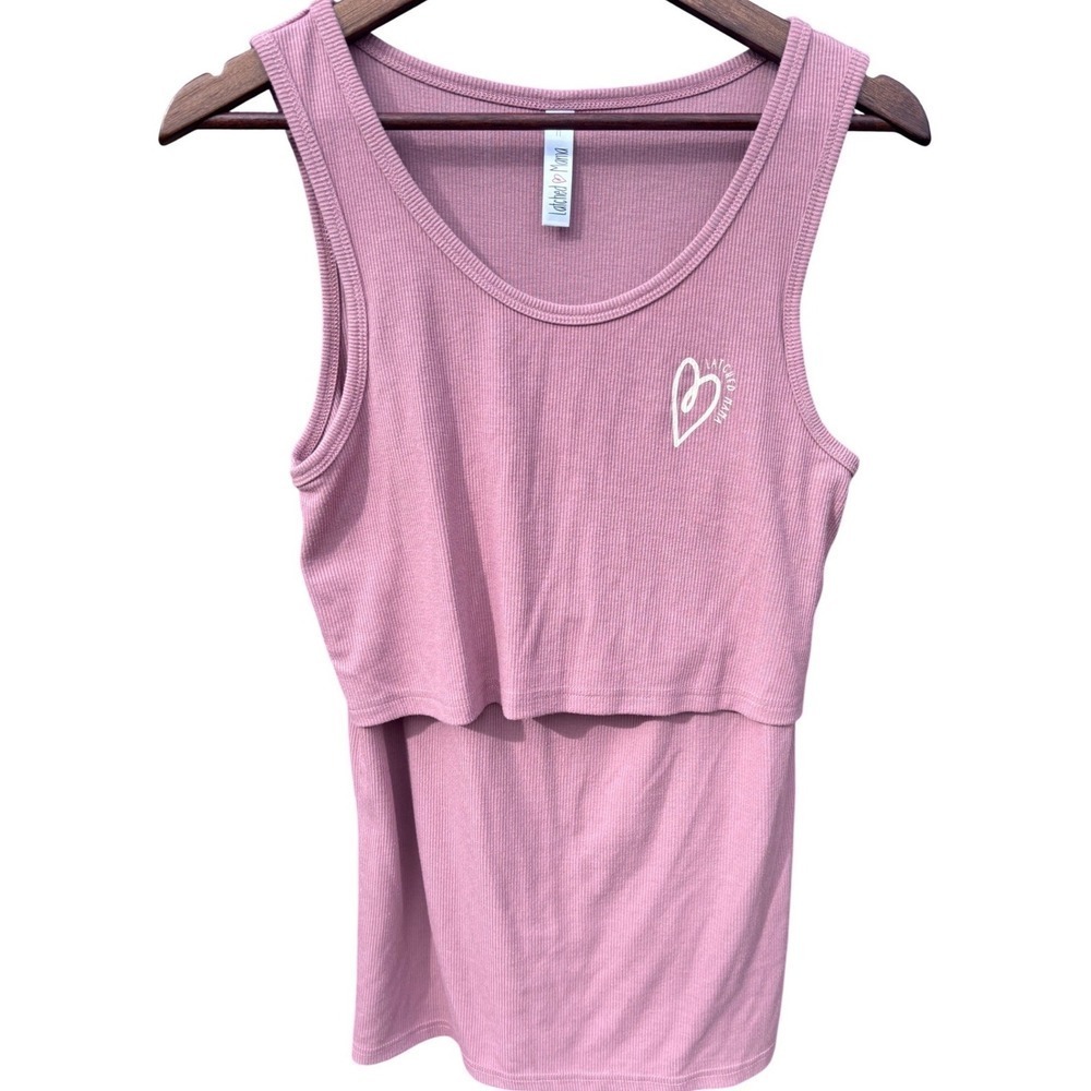 Latched Mama Nursing Tank Top Women Small Mauve Ribbed Lift Up Access LIKE NEW